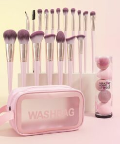 Lot de 24 pinceaux de maquillage professionnels avec sac de rangement pour éponge de beauté, kit de pinceaux de maquillage de voyage pour fond de teint, blush, fard à paupières, anti-cernes, poudre