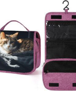 Trousse de toilette chat au repos pour homme et femme, trousse de maquillage portable à crochet de suspension, trousse de maquillage pour accessoires, shampooing, conteneur pleine grandeur