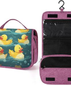 Trousse de toilette canards en caoutchouc pour homme et femme, sac de maquillage portable avec crochet de suspension, trousse de maquillage pour accessoires, shampooing, conteneur pleine