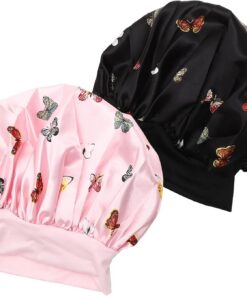 STOBAZA Lot de 2 Bonnets de Nuit en Satin Motif, Larges Bords, Anti-frisottis, Confortables pour Soins Capillaires à Domicile Salon