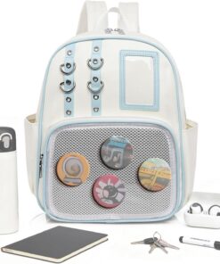 Sac En PU Mignon Pochette Organisatrice Mignonne avec Affichage de Badges | Sac à Dos avec Affichage de Badges Pour Sports Bagages Randonnée Comic Con Travail Fitness Plein Air
