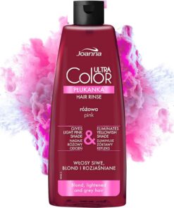 Joanna Ultra Color - Après-shampoing rose pour cheveux blonds et clairs - Rose pastel - Brillance naturelle - Élimine le jaunissement des cheveux blonds gris et blond - Effet temporaire - 150 ml
