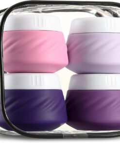 Gemice Lot de 4 boîtes de voyage en silicone pour articles de toilette, taille approuvée par la TSA avec sac transparent, couvercle étanche, accessoires cosmétiques, visage, corps, mains (30 ml)