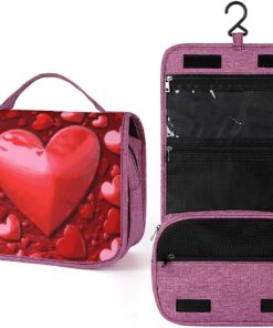 Trousse de toilette pour homme et femme, motif cœurs rouges, sac de maquillage portable, trousse de maquillage pour accessoires, shampooing, conteneur pleine grandeur, articles de toilette
