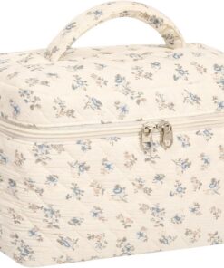 Trousse de maquillage élégante en coton avec plusieurs compartiments, parfaite pour ranger les pinceaux, rouges à lèvres et outils de beauté, petite trousse de maquillage imprimée