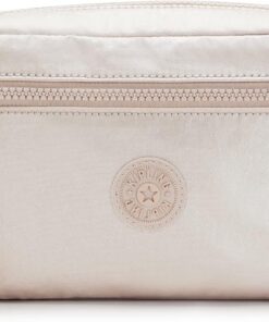 Kipling - Sac de Voyage Amalfi pour Femme pour Ranger Les Accessoires, Compartiments coulissants, Fermeture à glissière supérieure, Grand étui en Nylon, Quartz métallisé, 9 L x 5,5 H 5 D US