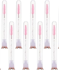 STOBAZA 10 Pièces Pinceau à Cils avec Tube en Plastique Rose Forme Couronne pour Appliquer Mascara et Sourcils, Accessoire de Maquillage Portable Chic pour Paquet de Maquillage