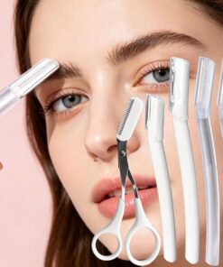 Lot de 4 paires de ciseaux pour sourcils avec peigne et façonneur - Matériau résistant à l'usure - Accessoire portable pour épilation du visage - Outil pour la routine de beauté quotidienne - Blanc et