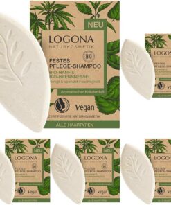 LOGONA Naturkosmetik Shampooing solide pour cheveux naturellement sains, barre de shampooing avec formule végétalienne à base de chanvre bio et d'ortie biologique, comme du savon capillaire, 1 x 60 g