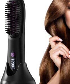 Peigne Lissant 3 niveaux de température réglables, protection anti-brûlure, | Peigne lisseur ionique chauffant Soin capillaire anti-brûlure pour routine matinale, vo