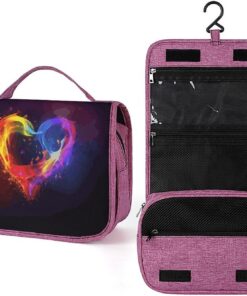 Trousse de toilette en forme de cœur arc-en-ciel pour homme et femme, crochet de suspension portable, trousse de maquillage pour accessoires, shampooing, conteneur pleine grandeur, articles