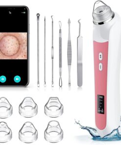 Aspirateur Ottleba Tire-comédons avec Caméra HD, Nettoyeur de Pores en Acier Inoxydable, 3 Modes de Réglage et 6 Têtes d'Aspiration Rose Clair
