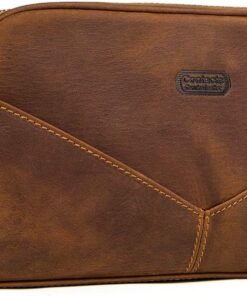 Contacts Homme Trousse de Toilette de Affaires Voyage en Cuir de Vache avec Grande Capacité Double Fermeture Éclair
