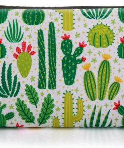 Sibba Petite Trousse à Maquillage en Toile avec Fermeture éclair pour Ranger Vos Produits de Beauté Accessoire de Voyage pour Adolescentes Cactus Vert 21.5 X 14.5 X 1.5 cm, Organiseur de Sac