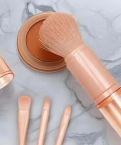 Pinceau de maquillage de voyage 4 en 1 - Compact et rétractable - Beau pinceau pour fond de teint, fard à joues, fard à paupières et contour - Outil cosmétique portable multi-usage