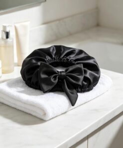 Bonnet en satin avec nœud papillon, écharpe pour cheveux longs et bouclés | Bonnet élastique à volants en soie, réutilisable, accessoire de soins capillaires quotidiens pour femme