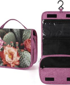 Trousse de toilette pour homme et femme, motif roses et cactus - Crochet de suspension portable - Trousse de maquillage pour accessoires, shampooing, conteneur pleine grandeur, articles de