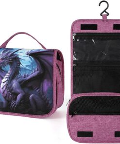 Trousse de toilette pour homme et femme, motif dragon violet, lune violette, crochet de suspension, trousse de maquillage pour accessoires, shampooing, conteneur pleine grandeur, articles de