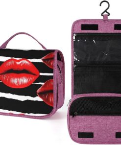 Trousse de toilette Red Lips Kiss pour homme et femme, crochet de suspension portable, trousse de maquillage pour accessoires, shampooing, conteneur pleine grandeur, articles de toilette