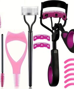 Recourbe-cils avec peigne et kit d'outils de maquillage des sourcils, séparateur de cils en acier inoxydable, carte à sourcils, brosse à cils, peigne de rechange pour recourbe-cils, bandes de