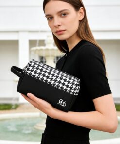 Trousse de maquillage à carreaux pour sac à main, pochette de maquillage portable à fermeture éclair, petite trousse de maquillage pour accessoires de voyage - Carreaux noirs