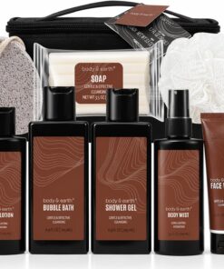 BODY & EARTH Cadeaux pour hommes, 8 pièces parfumés aux agrumes, coffret cadeau avec gel douche, shampoing, lavage du visage, gommage corporel, etc. Usage externe uniquement