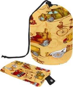 Trousse de toilette avec cordon de serrage, trousse de toilette rétro en forme de tonneau pour outils de transport de voiture, vélo, trousse de toilette de voyage + petit sac, multicolore,