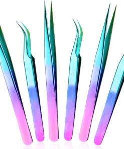 Lot de 6 pinces à épiler pour extensions de cils - Pointe droite et incurvée - En acier inoxydable - Pour appliquer des extensions de cils et des faux cils