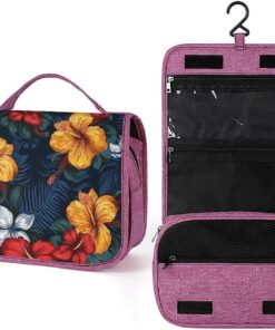 Trousse de toilette réaliste à fleurs hawaïennes pour homme et femme, crochet de suspension portable, trousse de maquillage pour accessoires, shampooing, conteneur pleine grandeur, articles