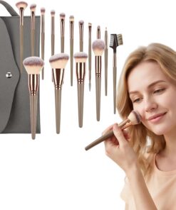 Lot de 15 pinceaux de maquillage avec pochette de voyage Champagne Doré