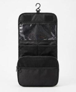 Trousse de toilette en sergé à suspendre, organiseur de voyage portable de grande capacité, étui de rangement de maquillage résistant à l'eau pour les vacances, noir, Minimaliste