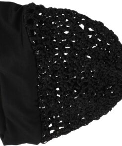 VALICLUD Bonnet Cheveux Noir en Polyester Fait Main Crochet, Confortable et Élastique, pour Routine Soin Capillaire et Lavage, Adapté aux Femmes