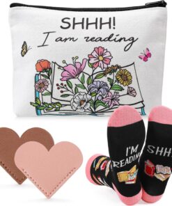 ViEinkaufen Ensemble cadeau pour amoureux des livres, je lis trousse à maquillage et marque-pages en forme de chaussette, cadeau pour bibliothécaires, appréciation, cadeau d'anniversaire pour lecteurs