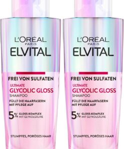 L'Oréal Paris Elvital Glycolic Gloss Shampooing régénérant à l'acide glycolique pour cheveux ternes et ternes, soin et lissage des cheveux, scellant pour une meilleure qualité des cheveux, régénérant,