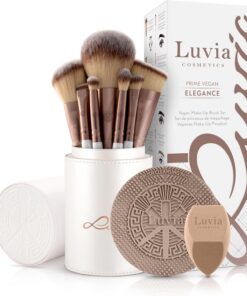 Set de pinceaux de maquillage Luvia, Prime Vegan Pro, 12 pinceaux de maquillage avec rangement pour pinceaux, éponge Blender & tapis de nettoyage pour pinceaux cosmétiques, blanc & Coffee