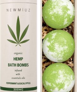 Coffret cadeau de bombes de bain en chanvre bio 300 mg CBS infusées avec des huiles essentielles de menthe poivrée et d'eucalyptus rafraîchissantes naturelles pour homme et femme – Cadeau végétalien