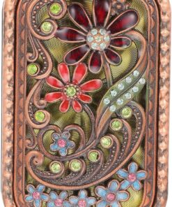 Ciieeo Miroir de Maquillage Pliable en Métal Rouge Antique, Double Face Compact, Miroir de Poche Créatif Motif Floral Ajouré, Accessoire pour Maquillage et Voyage, Outil Beauté pour