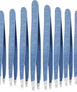 Lot de 12 pinces à sourcils en acier inoxydable à pointe inclinée pour le visage, les poils du visage, les sourcils - Pour homme et femme (bleu ciel)