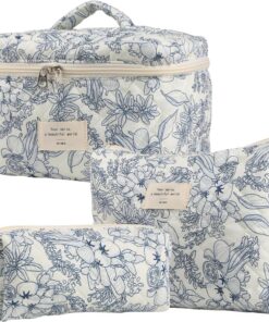 - Lot de 3 trousses de maquillage - Trousse de toilette - Trousse de | toilette en coton mignon pour pinceaux de maquillage - Organisateur esthétique pour femme, a, Siehe Beschreibung, Voir descri