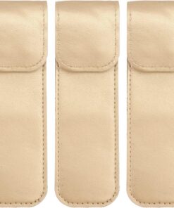 Beaupretty Lot de 3 pinces à épiler - Étui de protection - Pour faux cils - Kit en cuir synthétique - Pour greffage de cils - Housse en cuir synthétique doré