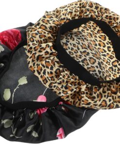 Gatuida Lot de 2 Bonnets de Nuit en Satin Noir et Léopard Larges Bords Élastiques Enveloppe de Cheveux pour Dormir Soins Capillaires Protection Coiffure Confort Femme Accessoires