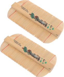 Peigne à cheveux double face en bambou 2 pièces, outil de soin capillaire dense à dents fines, adapté pour usage domestique et enfants contre pellicules Plusieurs styles