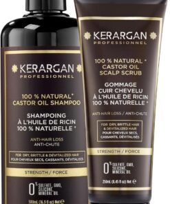 KERARGAN - Duo Ricin Shampoing & Gommage Sans Silicones - 500ml+250ml | Shampoing et gommage, nettoient et exfolient le cuir chevelu, formules sans silicones, OGM ni huiles minérales