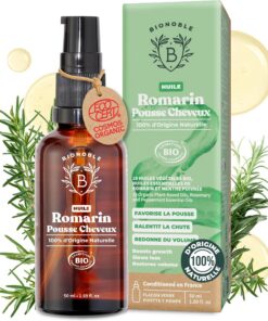 BIONOBLE Huile de Romarin pour Cheveux Bio - Pousse, Anti-Chute - 50ml | 100% d'Origine Naturelle - Huile Pousse Cheveux, Huile Essentielle de Romarin, Rosemary Oil for Hair Growth - Flacon Verre