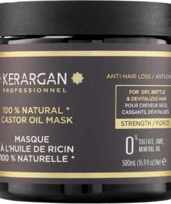 Kerargan - Masque Capillaire Anti-Chute à l'Huile de Ricin - Soin Intensif pour Cheveux Secs et Cassants - Enrichi en Aloe Vera - Sans sulfate, OGM, huile minérale - 500ml | Nourrit intensément les cheveux secs ou cassants, aide à fortifier les longueurs et limiter la casse