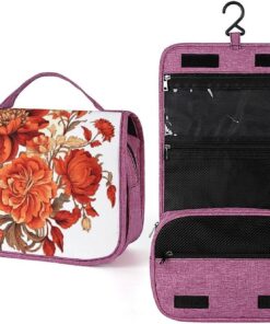 Trousse de toilette à fleurs rouges pour hommes et femmes, trousse de maquillage portable à crochet de suspension, trousse de maquillage pour accessoires, shampooing, conteneur pleine