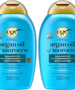 OGX | Shampooing Régénérant Huile d'Argan du Maroc (flacon de 385 ml) – Shampoing pour adoucir et faire briller les cheveux – Soin cheveux nourrissant et réparateur (Lot de 2)