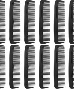 Lot de 12 peignes à cheveux de poche en plastique pour homme et femme – Peignes à dents fines et larges – Outil de soins capillaires pour barbier et hôtel, noir (couleur : noir)