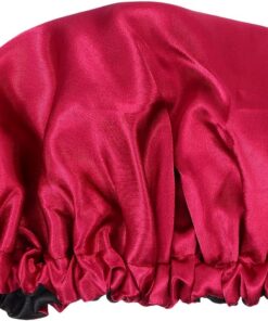 Ciieeo Bonnet de Soin Capillaire Réversible Femme, Bonnet Élastique en Satin Rouge Profond et Doublure Noire, Casquette Adulte pour Dormir et Protéger Cheveux Longs, Accessoire Cheveux