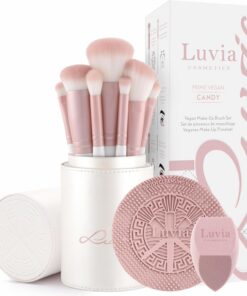 Set de pinceaux de maquillage Luvia, Prime Vegan Pro - Candy, 7 pinceaux de maquillage avec rangement pour pinceaux, éponge Blender & tapis de nettoyage pour pinceaux cosmétiques